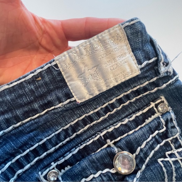 Vintage Y2K Rhinestone Low Rise Contrast Stitch Jeans Bootcut Mini Flare - Picture 7 of 7